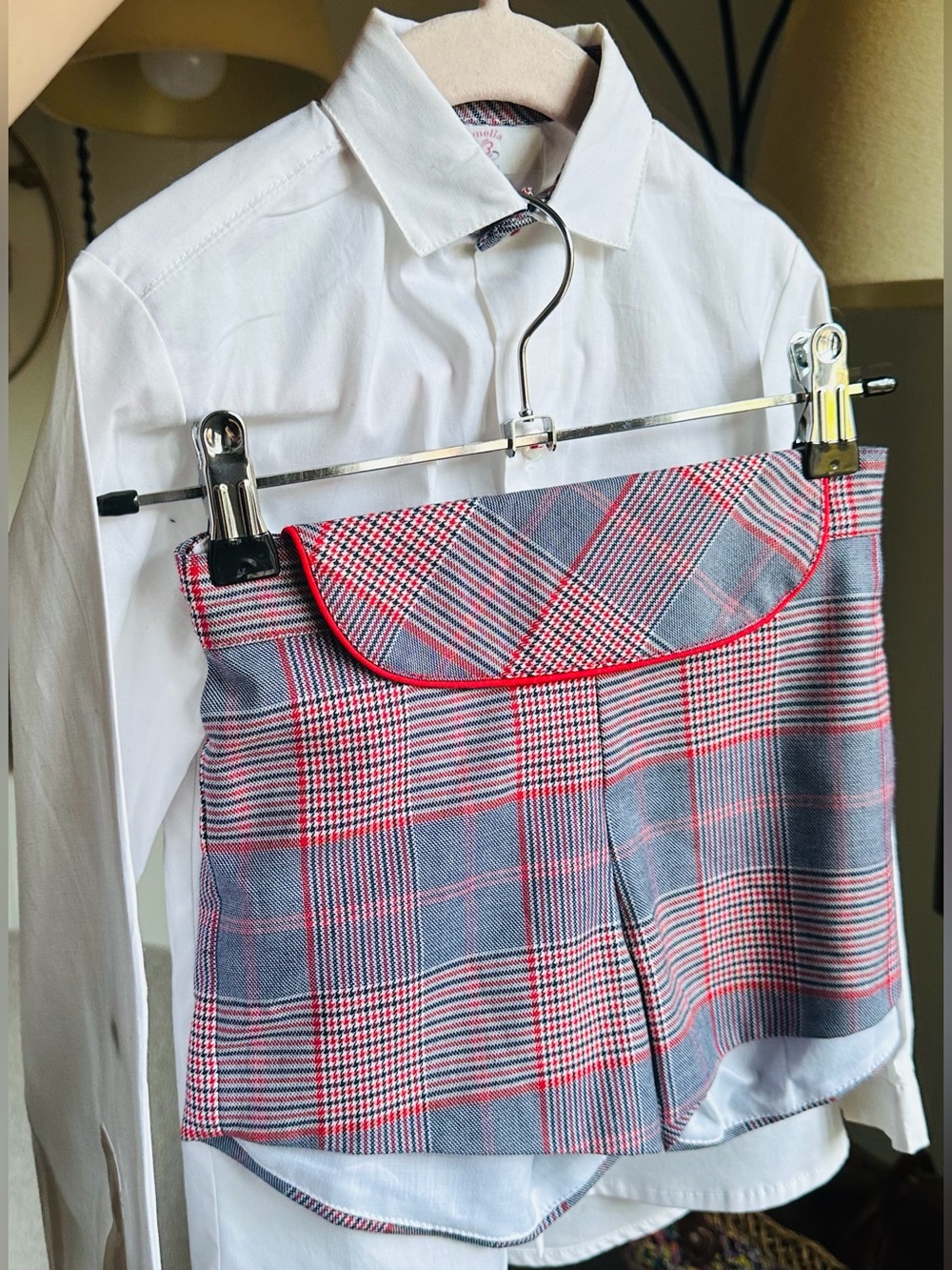 Boy  Grey and Red Plaid Matching Mini Set - Brand